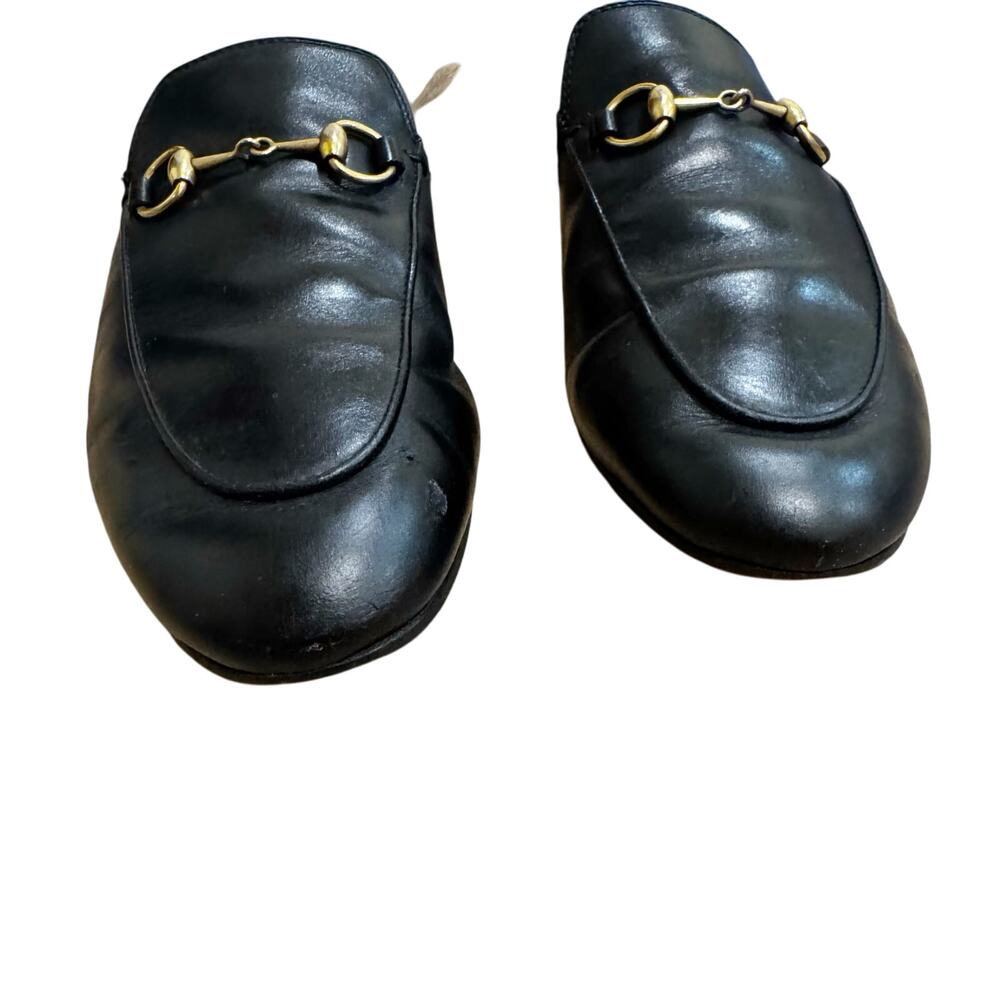 GUCCI Princetown Black Leather Fur Lined Loafer Mule with Bronze Horse Bit EU 37 - Picture 6 of 8